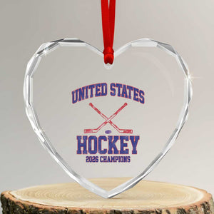 United States Hockey 2026 Champions Heart Crystal Glass Ornament Patriotic USA Ice Hockey Victory Fan TS02 Transparent Glass 3'' Heart Print Your Wear