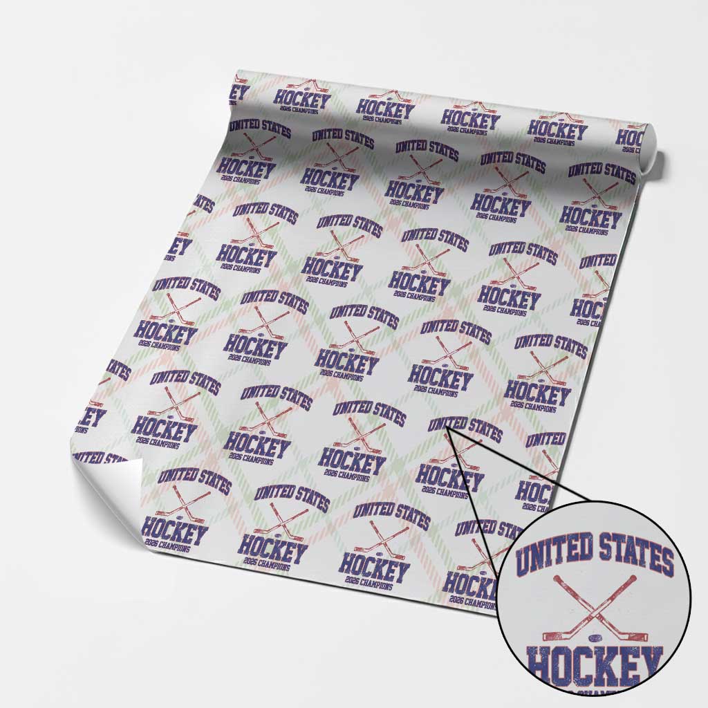 United States Hockey 2026 Champions Wrapping Paper Roll Patriotic USA Ice Hockey Victory Fan TS02 Christmas Plaid Print Your Wear