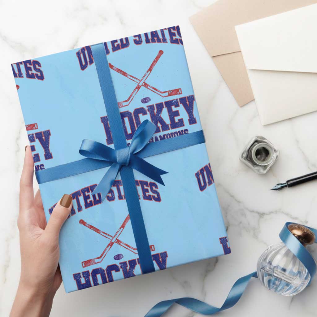 United States Hockey 2026 Champions Wrapping Paper Roll Patriotic USA Ice Hockey Victory Fan TS02 Light Blue Print Your Wear