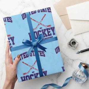 United States Hockey 2026 Champions Wrapping Paper Roll Patriotic USA Ice Hockey Victory Fan TS02 Light Blue Print Your Wear