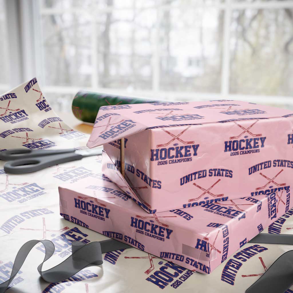 United States Hockey 2026 Champions Wrapping Paper Roll Patriotic USA Ice Hockey Victory Fan TS02 Light Pink Print Your Wear