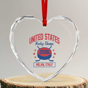 United States Hockey Champs 2026 Milan Italy Heart Crystal Glass Ornament Patriotic USA Gold Medal Winter Games Fan TS02 Transparent Glass 3'' Heart Print Your Wear