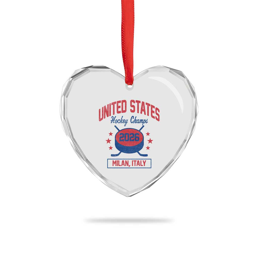 United States Hockey Champs 2026 Milan Italy Heart Crystal Glass Ornament Patriotic USA Gold Medal Winter Games Fan TS02 Print Your Wear