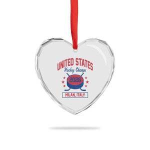 United States Hockey Champs 2026 Milan Italy Heart Crystal Glass Ornament Patriotic USA Gold Medal Winter Games Fan TS02 Print Your Wear