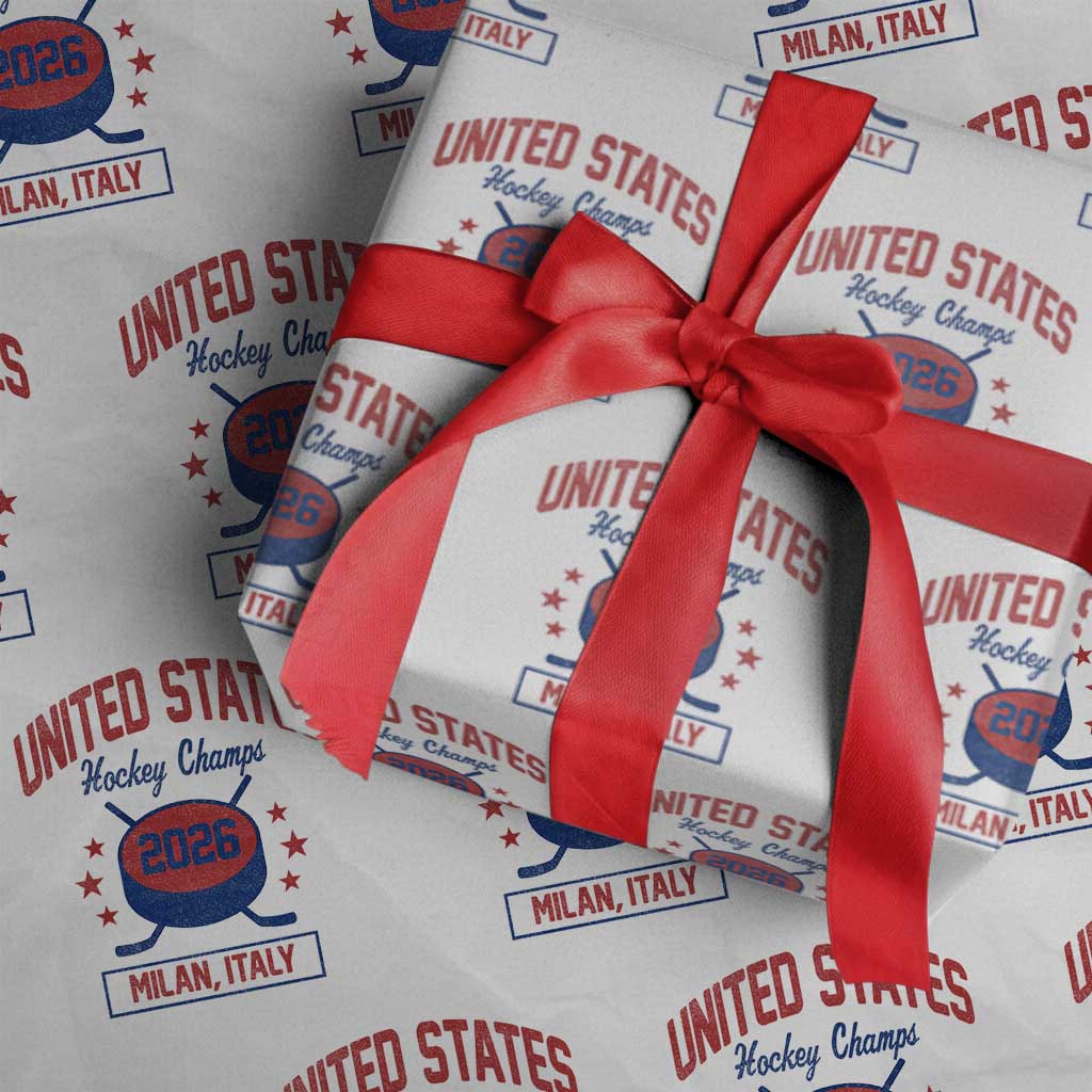 United States Hockey Champs 2026 Milan Italy Wrapping Paper Roll Patriotic USA Gold Medal Winter Games Fan TS02 White Print Your Wear