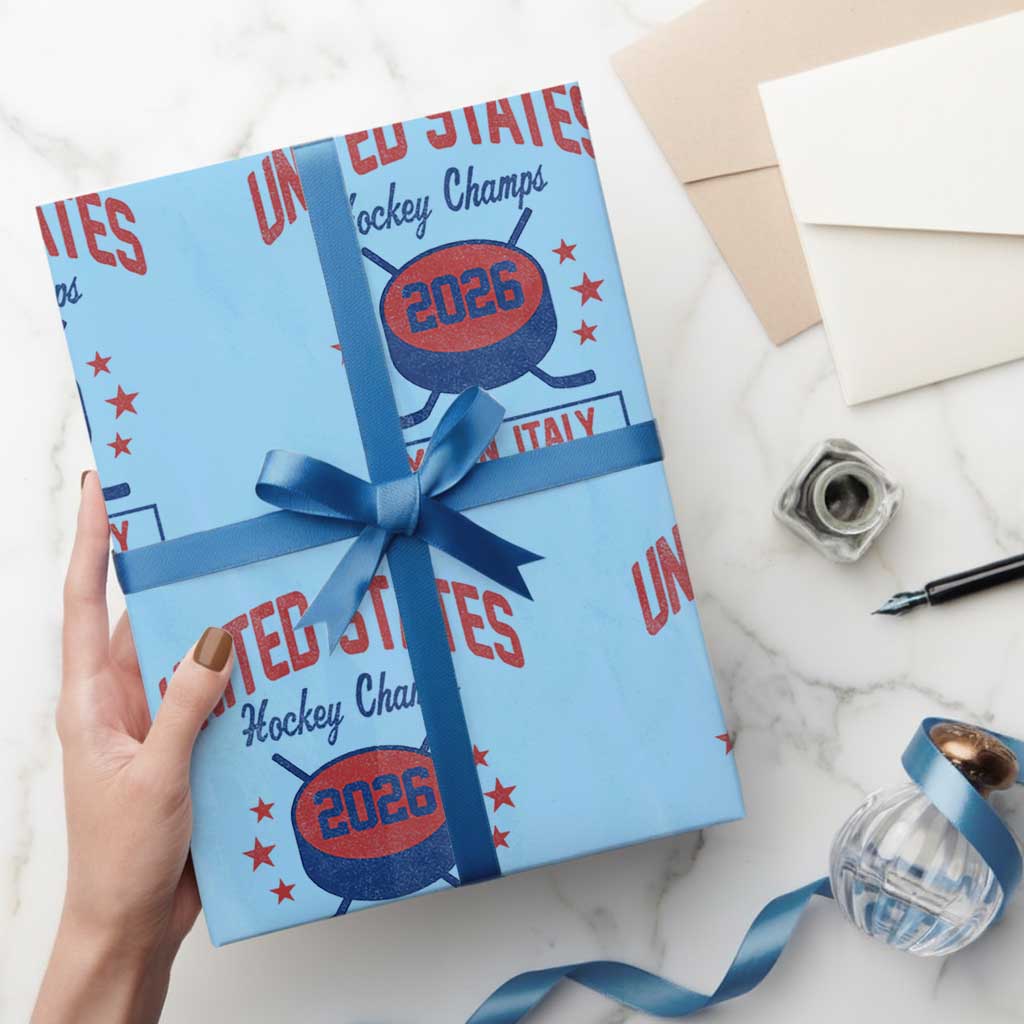 United States Hockey Champs 2026 Milan Italy Wrapping Paper Roll Patriotic USA Gold Medal Winter Games Fan TS02 Light Blue Print Your Wear