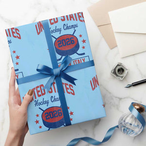 United States Hockey Champs 2026 Milan Italy Wrapping Paper Roll Patriotic USA Gold Medal Winter Games Fan TS02 Light Blue Print Your Wear