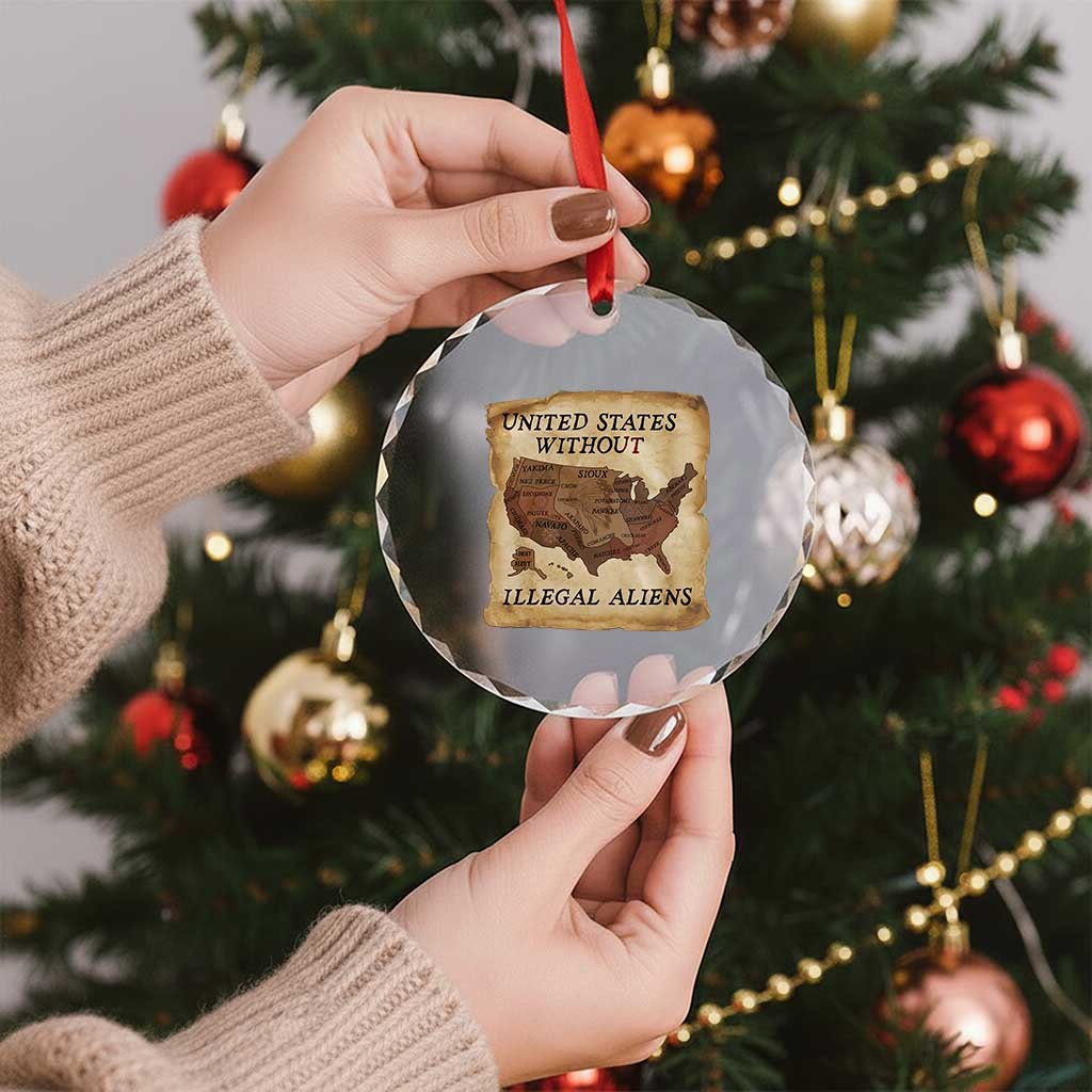 United States Without Illegal Aliens Crystal Glass Ornament Native Land Map