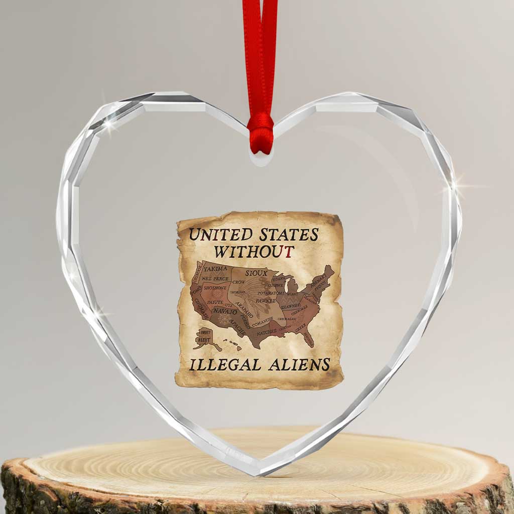 United States Without Illegal Aliens Heart Crystal Glass Ornament Native Land Map