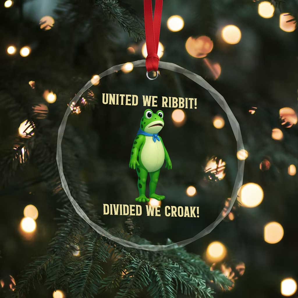 United We Ribbit Frog Protest Crystal Glass Ornament Divided We Croak Free Portland Resist 2025 TS02 Print Your Wear