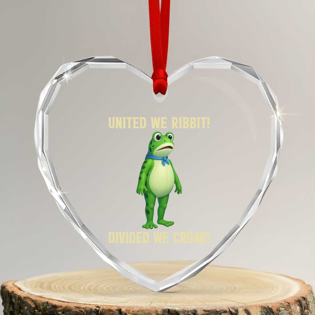 United We Ribbit Frog Protest Heart Crystal Glass Ornament Divided We Croak Free Portland Resist 2025 TS02 Transparent Glass 3'' Heart Print Your Wear