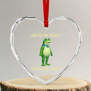United We Ribbit Frog Protest Heart Crystal Glass Ornament Divided We Croak Free Portland Resist 2025 TS02 Transparent Glass 3'' Heart Print Your Wear