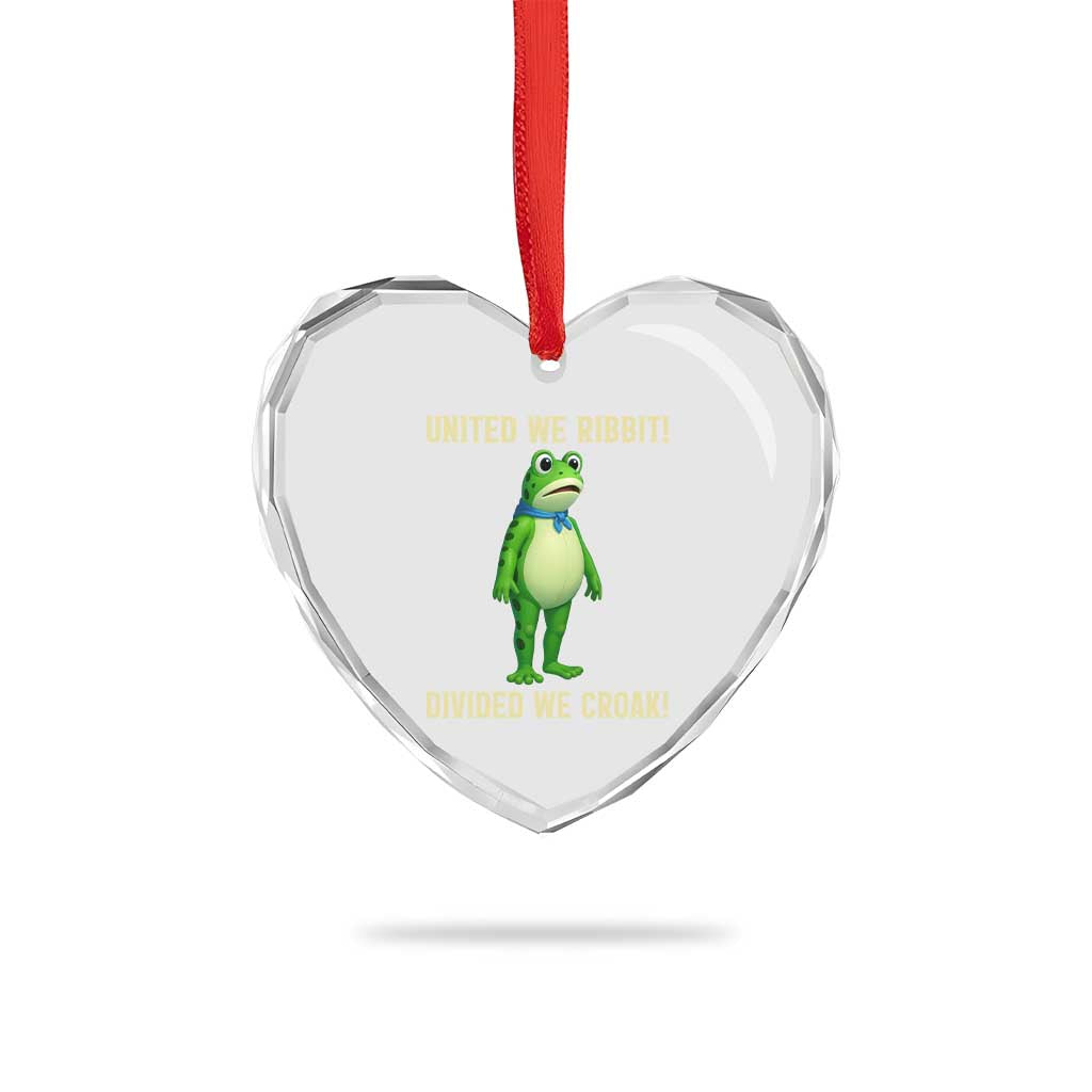 United We Ribbit Frog Protest Heart Crystal Glass Ornament Divided We Croak Free Portland Resist 2025 TS02 Print Your Wear