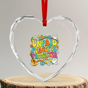 Unpaid Peaceful Protester Retro Hippie Rainbow Heart Crystal Glass Ornament Flower Power Peace Activist TS02 Transparent Glass 3'' Heart Print Your Wear
