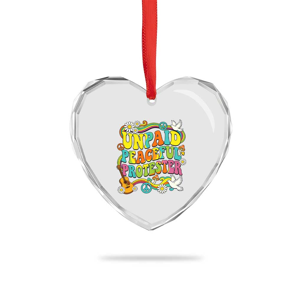 Unpaid Peaceful Protester Retro Hippie Rainbow Heart Crystal Glass Ornament Flower Power Peace Activist TS02 Print Your Wear