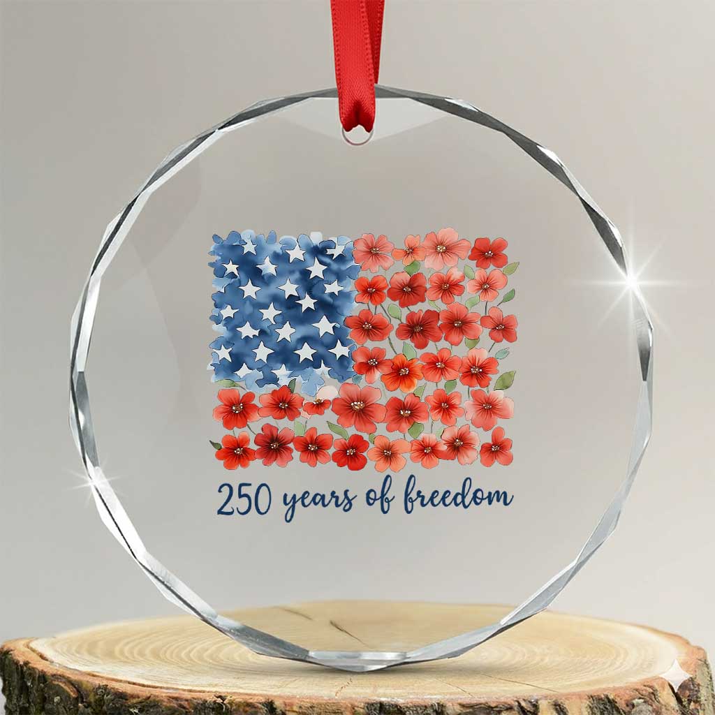 US 250 Years Of Freedom Crystal Glass Ornament Retro Flower American Flag TS11 Transparent Glass 3'' Circle Print Your Wear