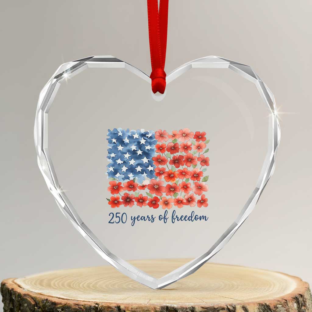 US 250 Years Of Freedom Heart Crystal Glass Ornament Retro Flower American Flag TS11 Transparent Glass 3'' Heart Print Your Wear