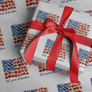US 250 Years Of Freedom Wrapping Paper Roll Retro Flower American Flag TS11 White Print Your Wear