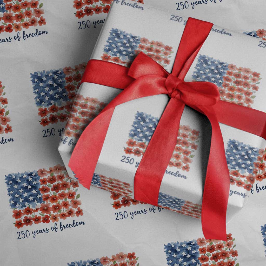 US 250 Years Of Freedom Wrapping Paper Roll Retro Flower American Flag TS11 White Print Your Wear