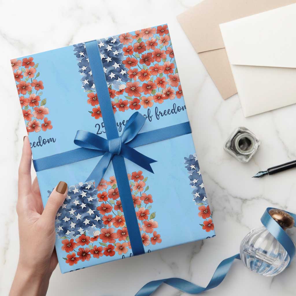 US 250 Years Of Freedom Wrapping Paper Roll Retro Flower American Flag TS11 Light Blue Print Your Wear