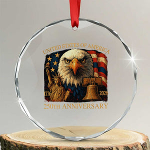 US 250th Anniversary Crystal Glass Ornament Retro Bald Eagle American Flag Patriotic Veterans TS10 Transparent Glass 3'' Circle Print Your Wear