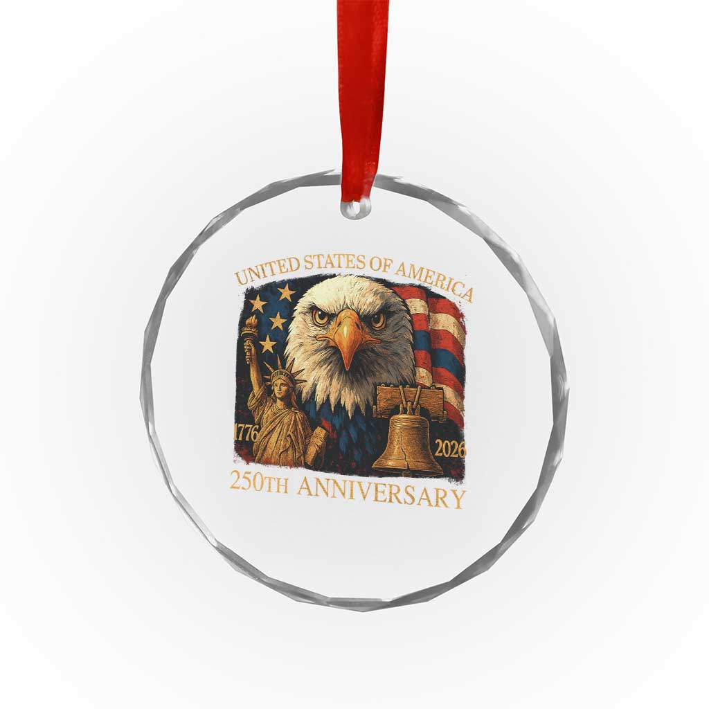 US 250th Anniversary Crystal Glass Ornament Retro Bald Eagle American Flag Patriotic Veterans TS10 Transparent Glass 3'' Circle Print Your Wear