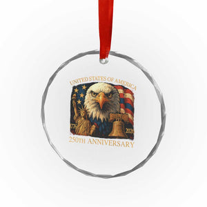 US 250th Anniversary Crystal Glass Ornament Retro Bald Eagle American Flag Patriotic Veterans TS10 Print Your Wear