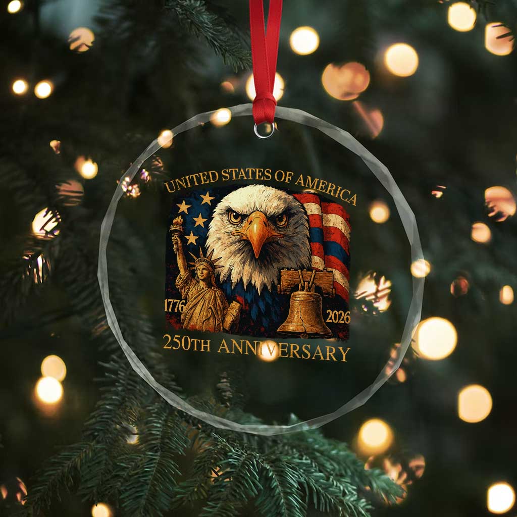 US 250th Anniversary Crystal Glass Ornament Retro Bald Eagle American Flag Patriotic Veterans TS10 Print Your Wear