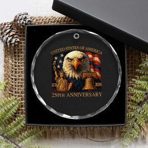 US 250th Anniversary Crystal Glass Ornament Retro Bald Eagle American Flag Patriotic Veterans TS10 Print Your Wear