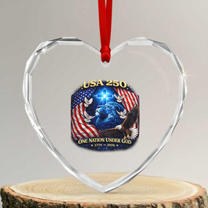 US 250th Anniversary Heart Crystal Glass Ornament 250 Years One Nation Under God Christian Patriotic Cross USA Flag TS10 Transparent Glass 3'' Heart Print Your Wear