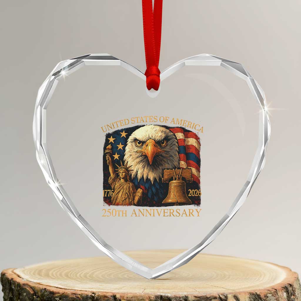 US 250th Anniversary Heart Crystal Glass Ornament Retro Bald Eagle American Flag Patriotic Veterans TS10 Transparent Glass 3'' Heart Print Your Wear