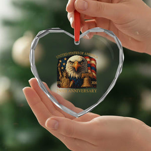 US 250th Anniversary Heart Crystal Glass Ornament Retro Bald Eagle American Flag Patriotic Veterans TS10 Print Your Wear