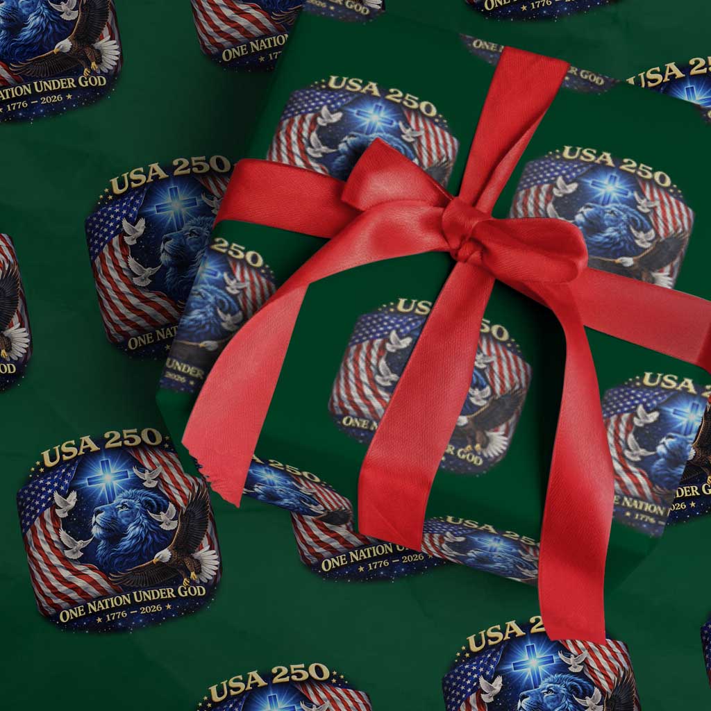 US 250th Anniversary Wrapping Paper Roll 250 Years One Nation Under God Christian Patriotic Cross USA Flag TS10 Green Print Your Wear