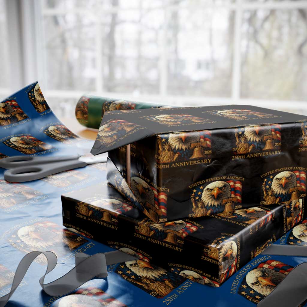 US 250th Anniversary Wrapping Paper Roll Retro Bald Eagle American Flag Patriotic Veterans TS10 Black Print Your Wear
