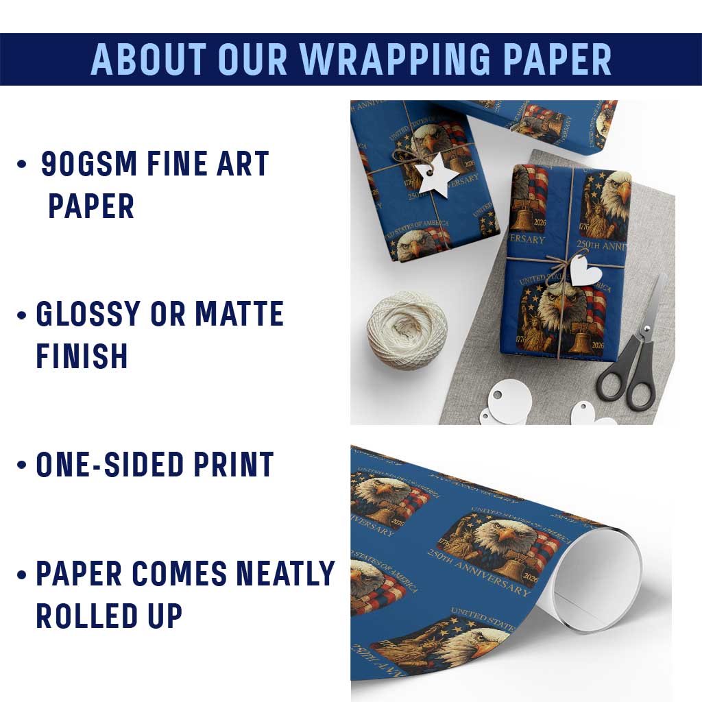 US 250th Anniversary Wrapping Paper Roll Retro Bald Eagle American Flag Patriotic Veterans TS10 Print Your Wear