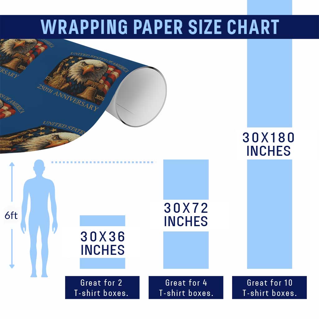 US 250th Anniversary Wrapping Paper Roll Retro Bald Eagle American Flag Patriotic Veterans TS10 Print Your Wear