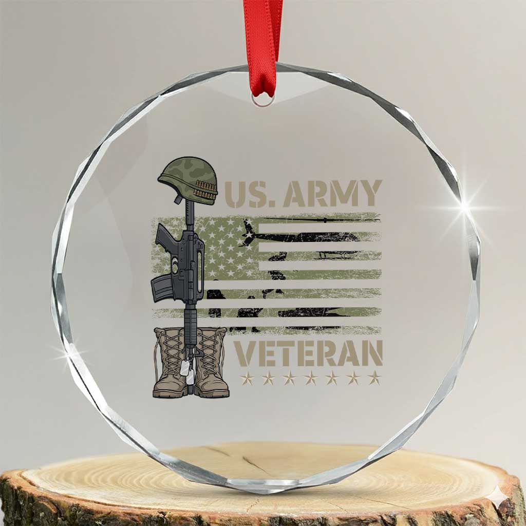 US Arrny Veteran Crystal Glass Ornament Proud Soldier USA Flag Camouflage Military TS14 Transparent Glass 3'' Circle Print Your Wear