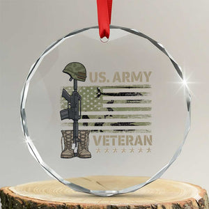US Arrny Veteran Crystal Glass Ornament Proud Soldier USA Flag Camouflage Military TS14 Transparent Glass 3'' Circle Print Your Wear
