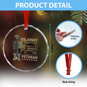 US Arrny Veteran Crystal Glass Ornament Proud Soldier USA Flag Camouflage Military TS14 Print Your Wear