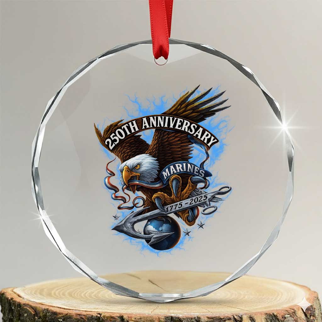 Us Marines Military 250th Anniversary Crystal Glass Ornament Bald Eagle Anchor TS11 Transparent Glass 3'' Circle Print Your Wear