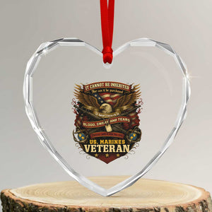 US Marines Veteran Heart Crystal Glass Ornament It Cannot Be Inherited Nor Can It Be Purchased I Have Earned It TS11 Transparent Glass 3'' Heart Print Your Wear