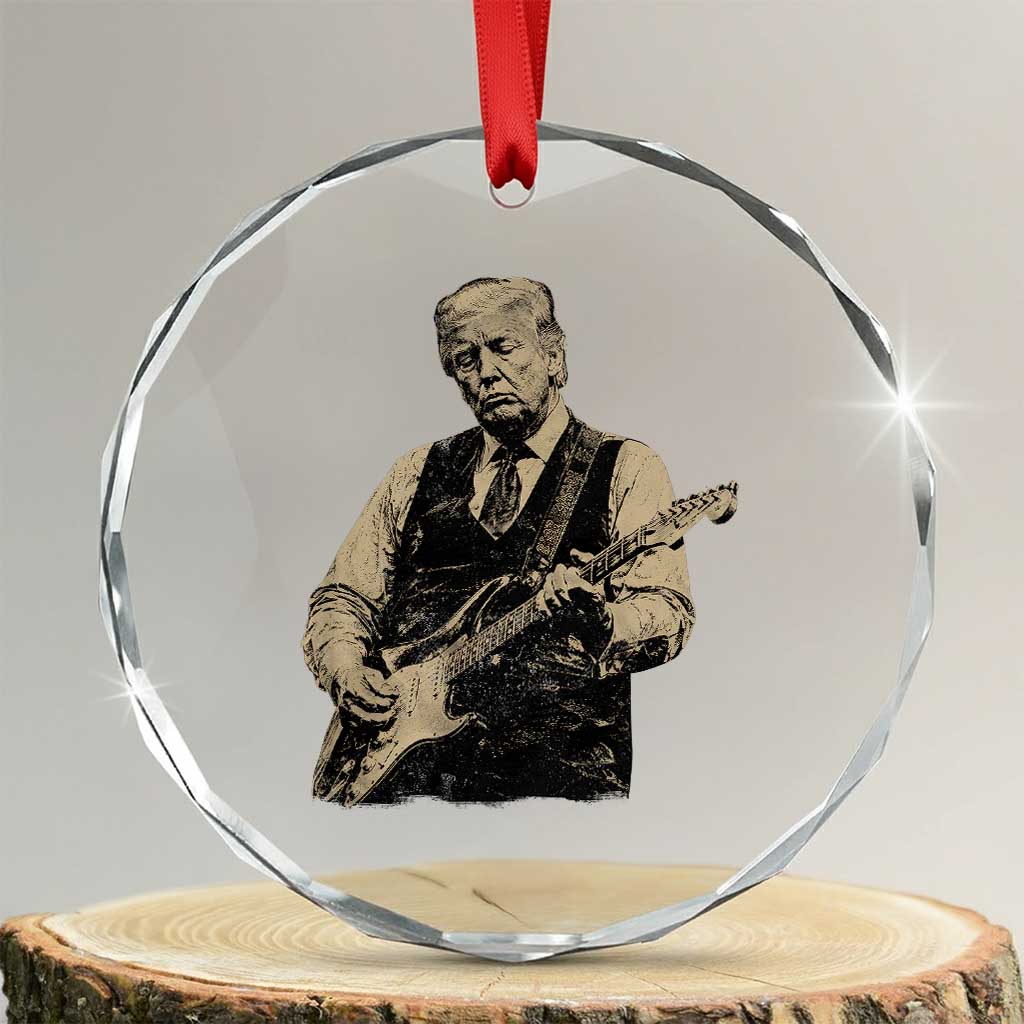 US Nation's Leader Playing Electic Rock Guitar Retro Vintage Crystal Glass Ornament TS11 Transparent Glass 3'' Circle Print Your Wear