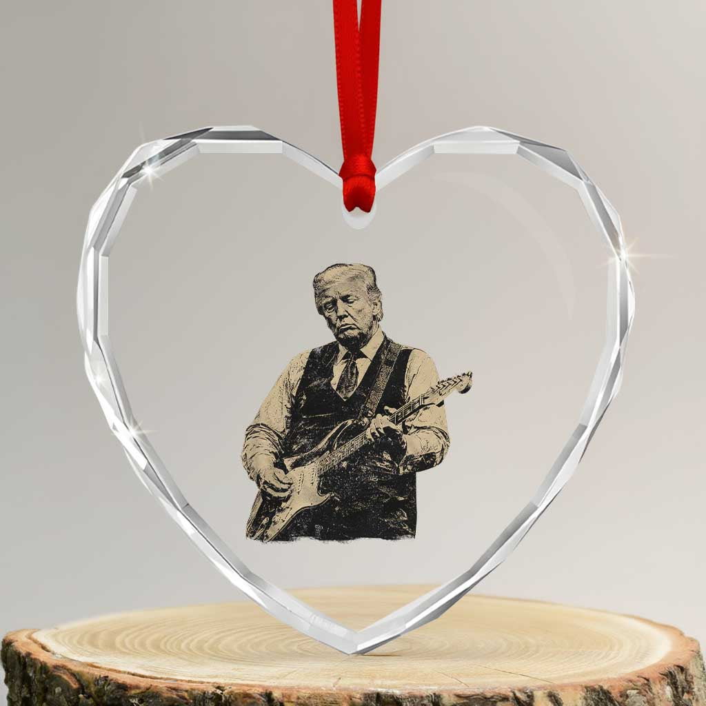 US Nation's Leader Playing Electic Rock Guitar Retro Vintage Heart Crystal Glass Ornament TS11 Transparent Glass 3'' Heart Print Your Wear