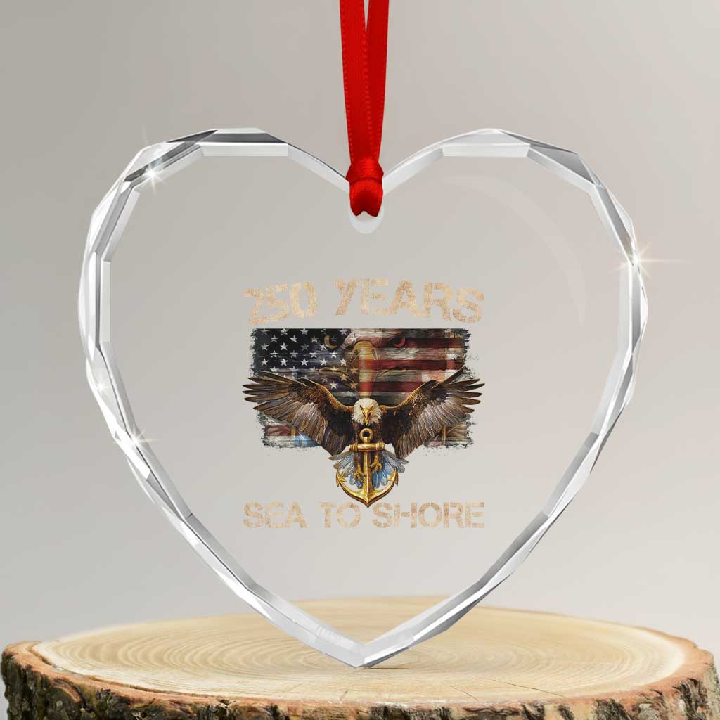 US Navy Military 250th Anniversary Heart Crystal Glass Ornament 250 Years Sea To Shore Bald Eagle TS11 Transparent Glass 3'' Heart Print Your Wear