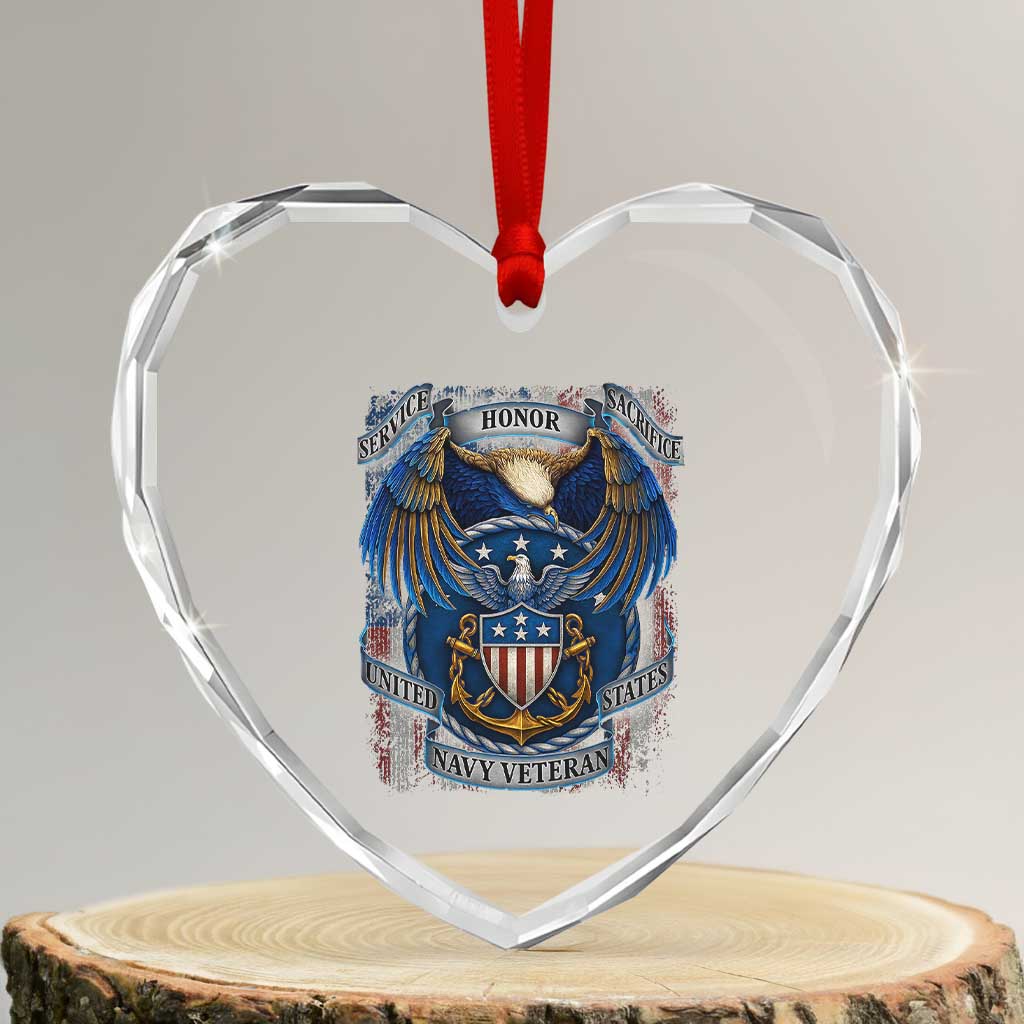 US Navy Veteran Service Honor Sacrifice Heart Crystal Glass Ornament Vintage Bald Eagle American Flag Anchor TS11 Transparent Glass 3'' Heart Print Your Wear