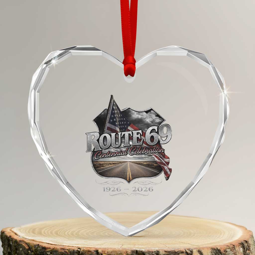 US Route 69 Centennial Celebration Heart Crystal Glass Ornament Highway Road 100 Years Anniversary American Flag TS11 Transparent Glass 3'' Heart Print Your Wear