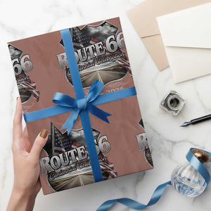 US Route Highway 66 Centennial Celebration Wrapping Paper Roll 100 Years Of The Mother Road Vintage American Flag TS11 Mocha Print Your Wear