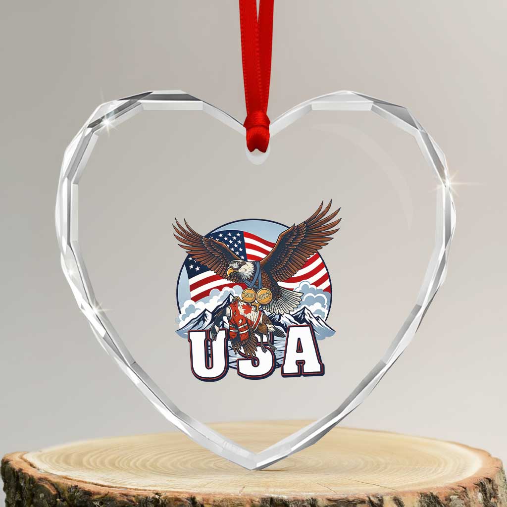 USA 1980 2026 American Eagle vs Canada Loon Heart Crystal Glass Ornament Vintage Champs Retro Game Day Hockey Sports Fan TS02 Transparent Glass 3'' Heart Print Your Wear