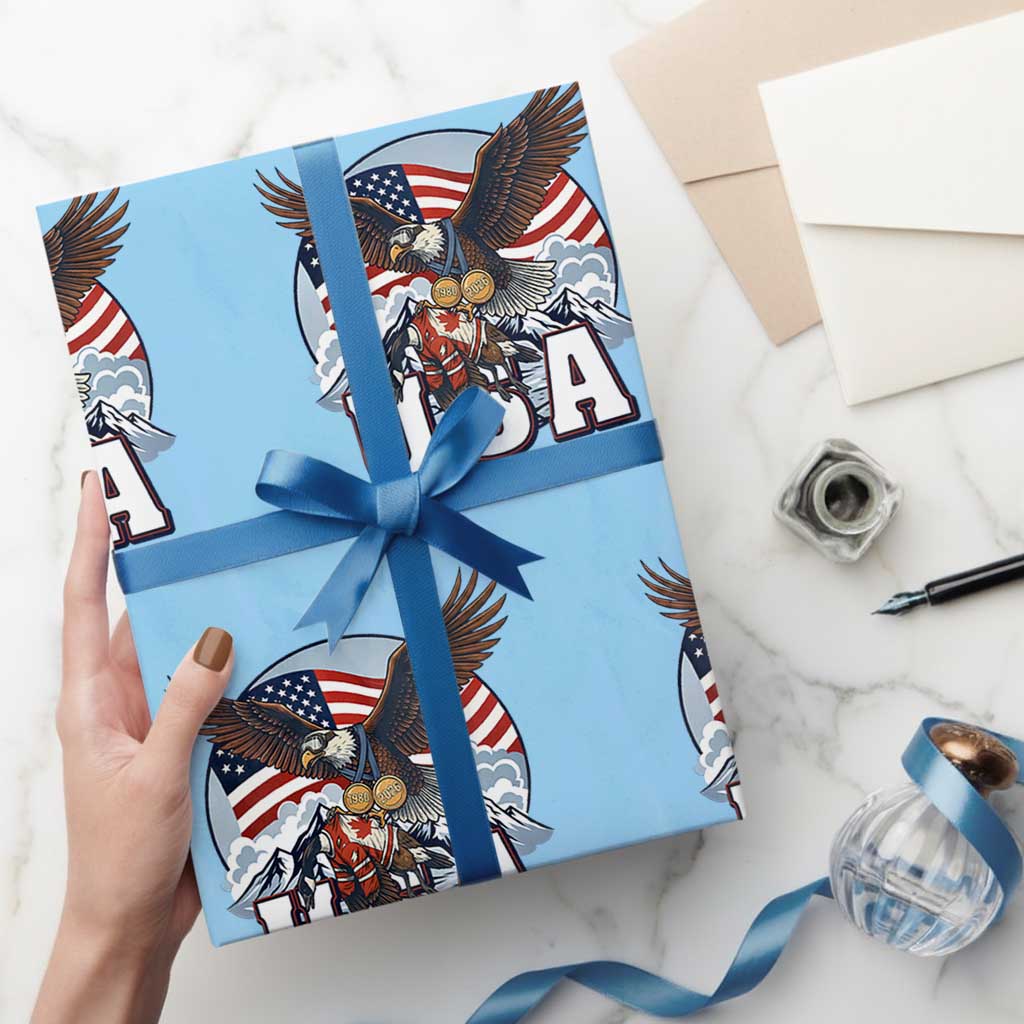 USA 1980 2026 American Eagle vs Canada Loon Wrapping Paper Roll Vintage Champs Retro Game Day Hockey Sports Fan TS02 Light Blue Print Your Wear