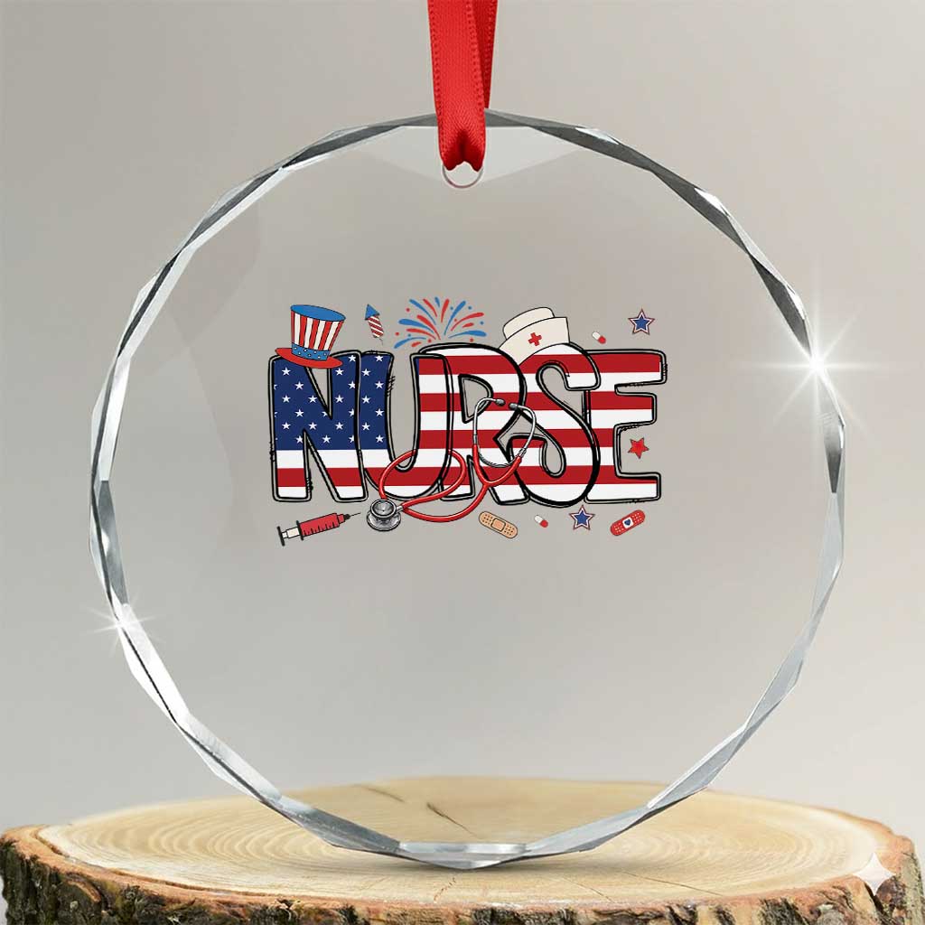 USA 250 Proud American Nurse Crystal Glass Ornament Patriotic Healthcare Hero TS12 Transparent Glass 3'' Circle Print Your Wear